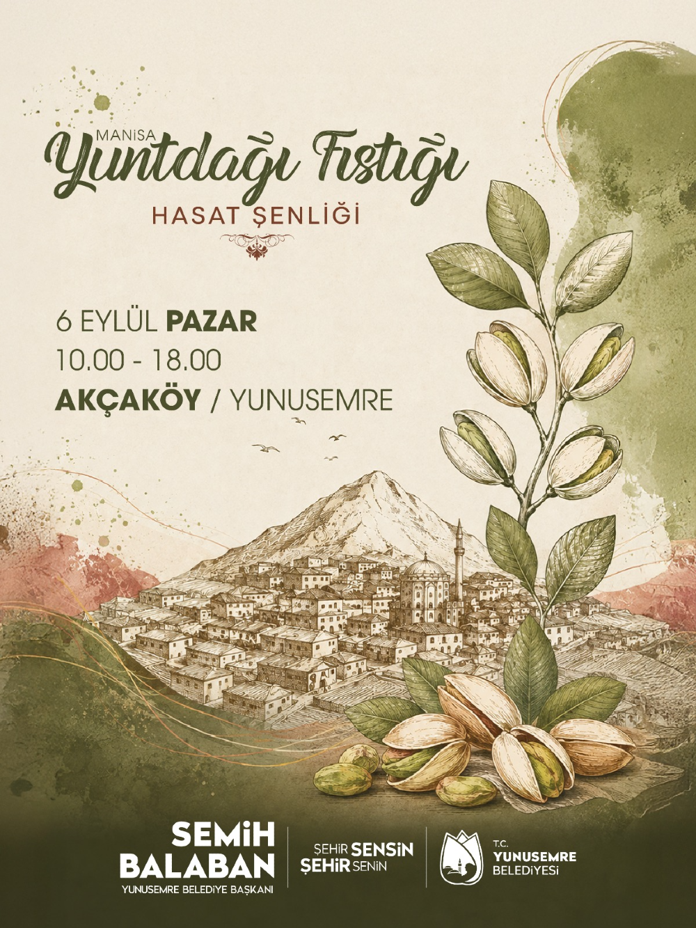 Manisa Yuntdağı Fıstığı Hasat Şenliği duyuru afişi. 